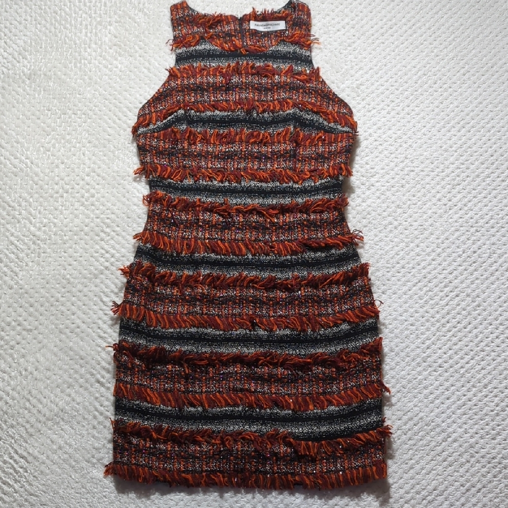 Amanda Uprichard Sleeveless Tweed and Tinsel Fringe Mini Dress